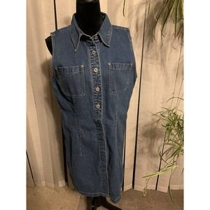 Vintage 90s Bill Blass Denim Blue Jean Dress large Sleeveless Jumper